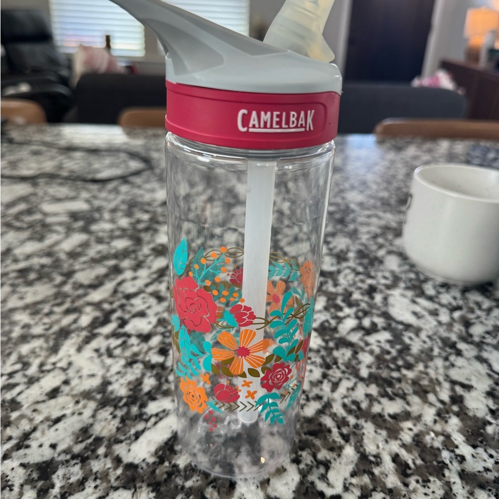 Camelbak Floral Clear Water Bottle with Red Lid